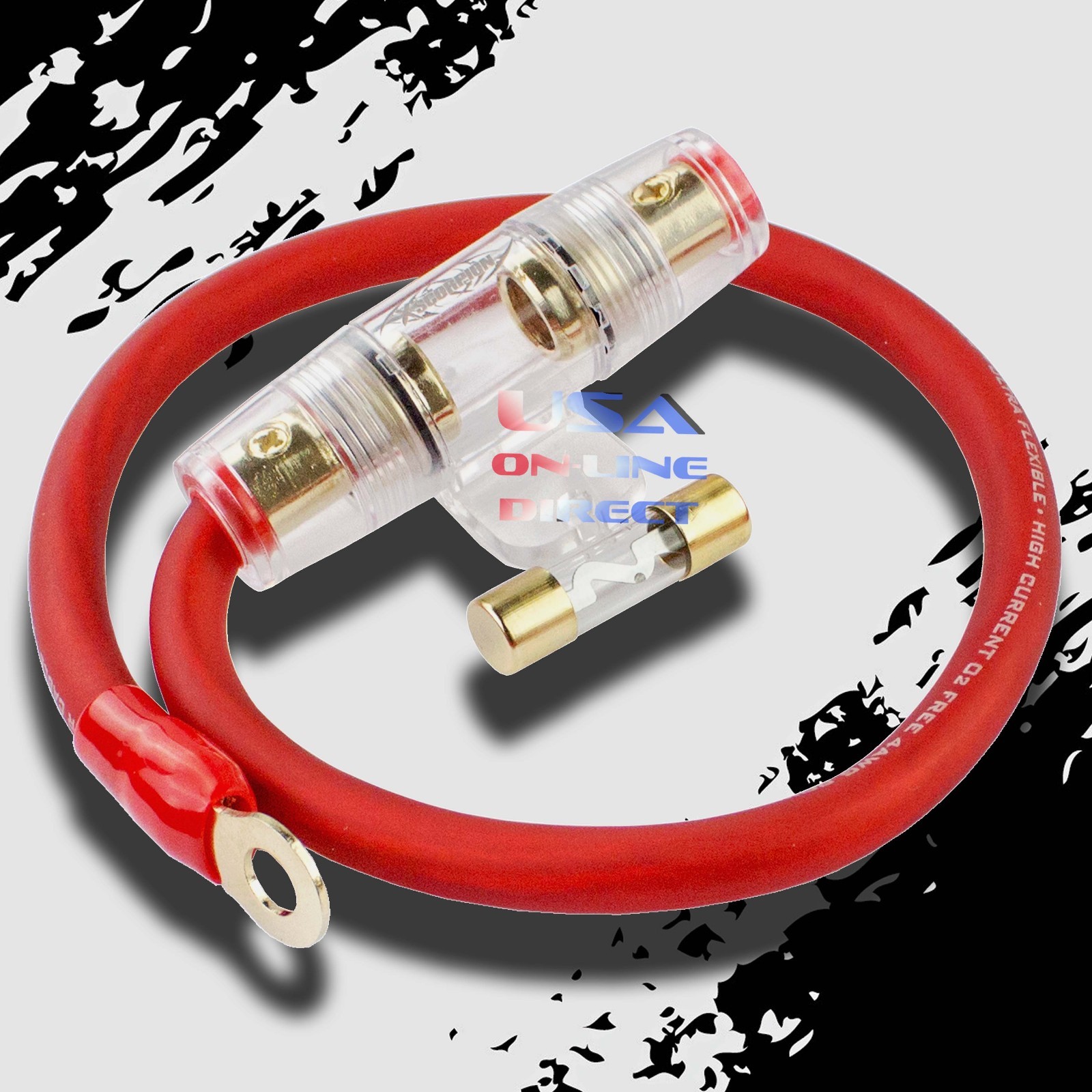 4 ga AWG RED Power Cable 100% OFC Copper With AGU Inline Fuse Holder +60A Fuse
