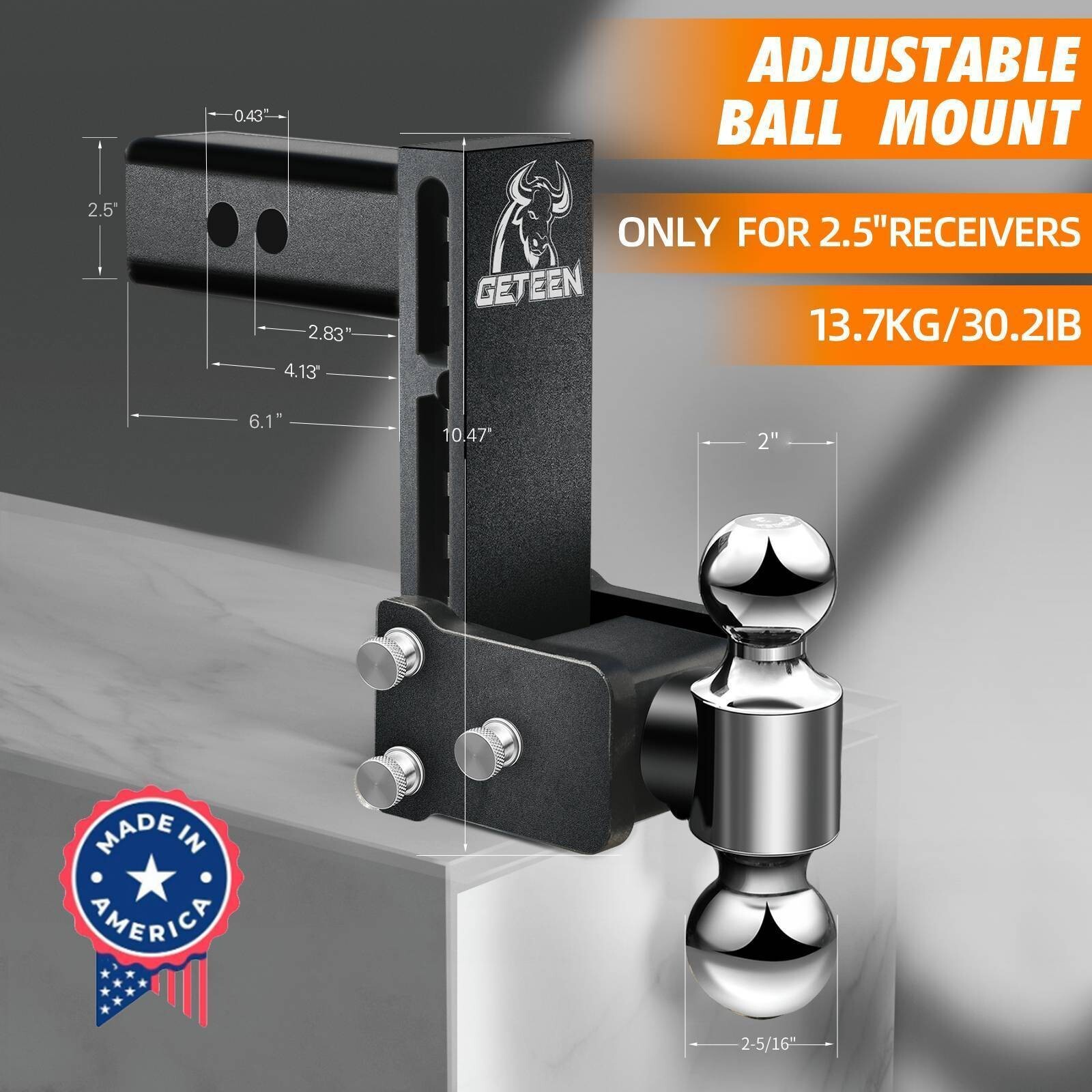 Tow & Stow Adjustable Trailer Hitch Ball Mount 2.5″ Receiver 7″ Drop 15,000 GTW