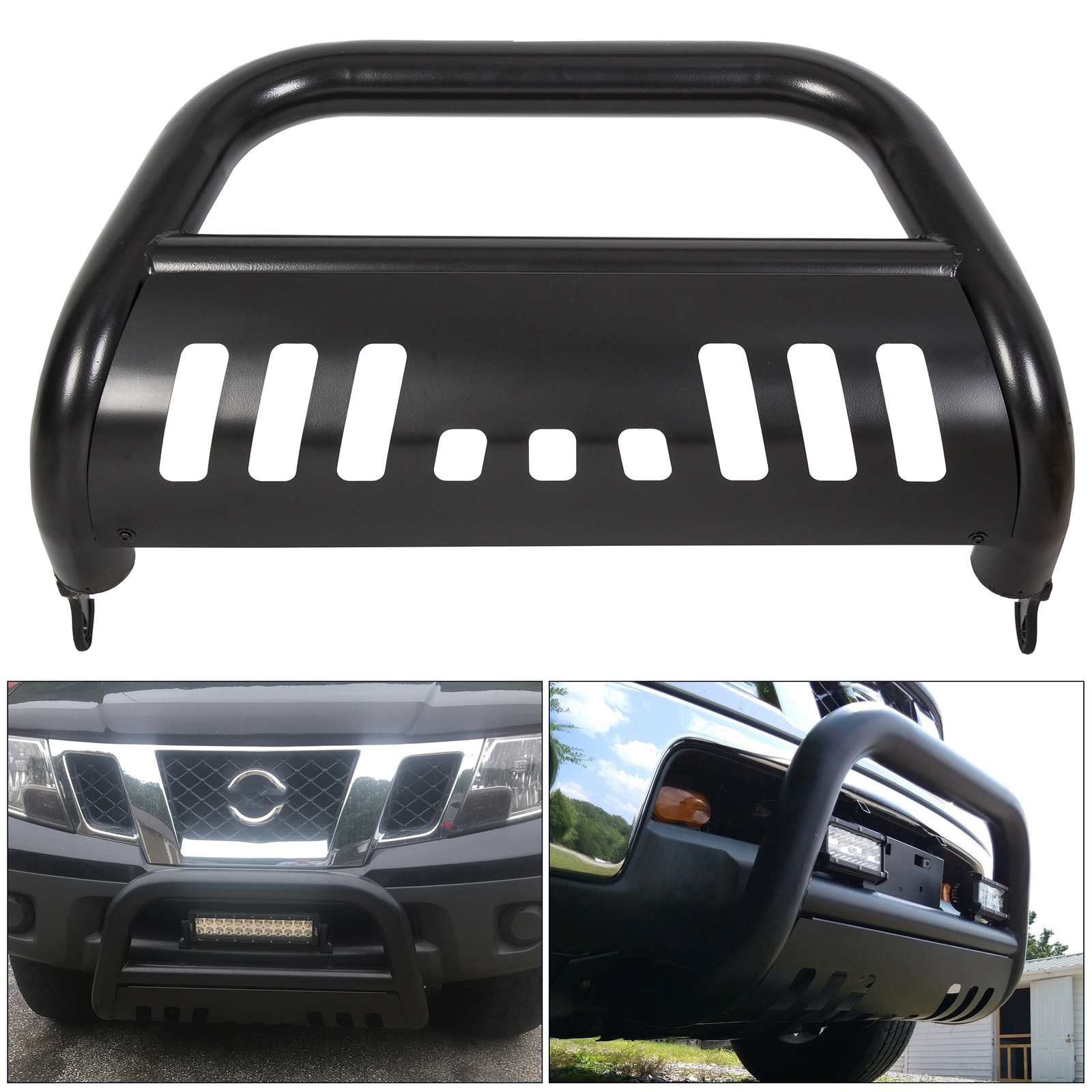 FOR 05-21 NISSAN FRONTIER PATHFINDER BLACK 3″ BULL BAR PUSH BUMPER GRILLE GUARD
