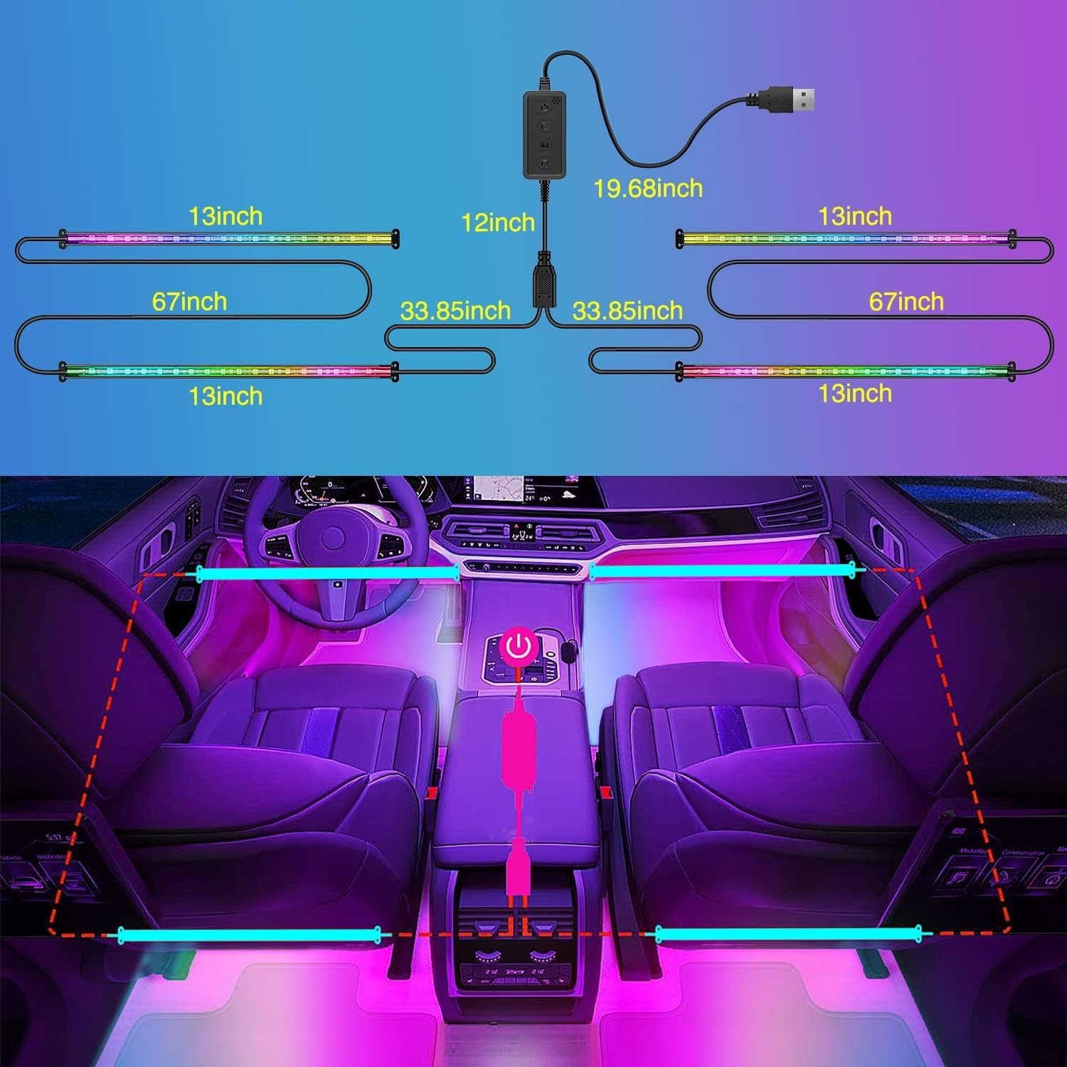 Tira de luces LED USB para interiores de 72 LED, Dream Color RGB-IC, 12 V CC NEW
