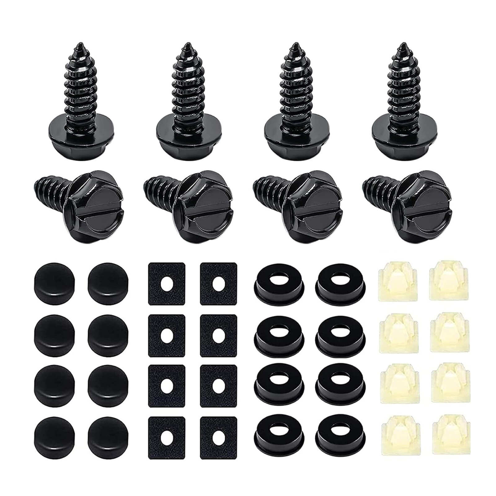 8 PCS Car License Plate Screws Stainless Steel Bolts Caps Fasteners Kit Black