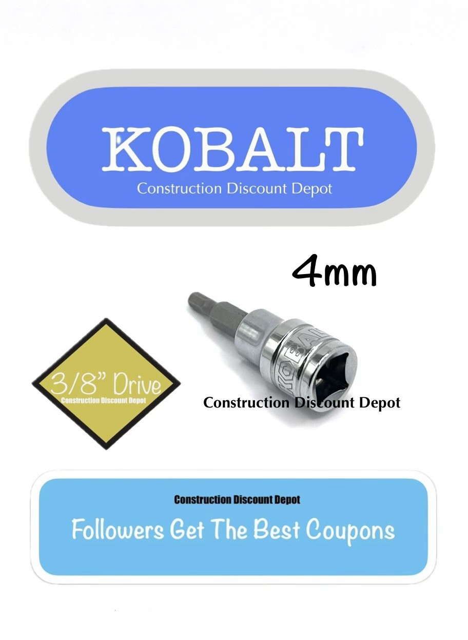 New Kobalt 338182 3/8″ Drive Metric Bit Socket H4 4mm Hex Allen Socket
