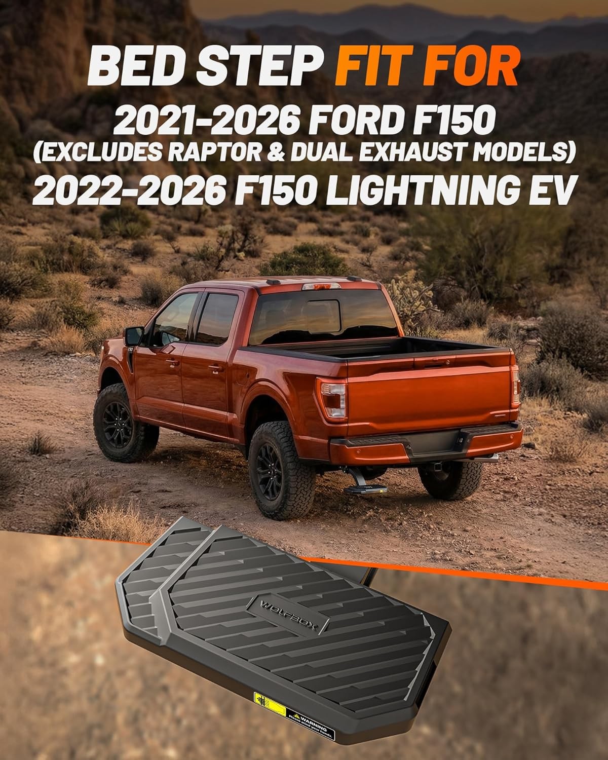 WOLFBOX Retractable Bed Step for 2021-2026 Ford F-150/Lightning EV Non-Slip