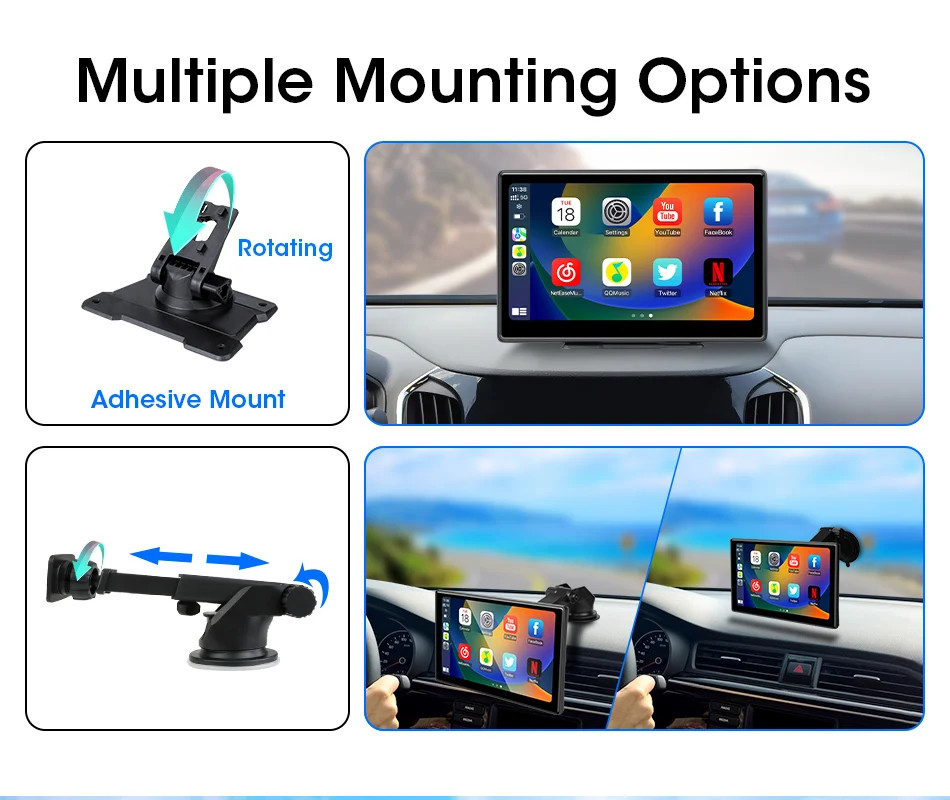 10 Inch DVR 4K Dashcam Wireless Carplay Android Auto Dual Lens Camera