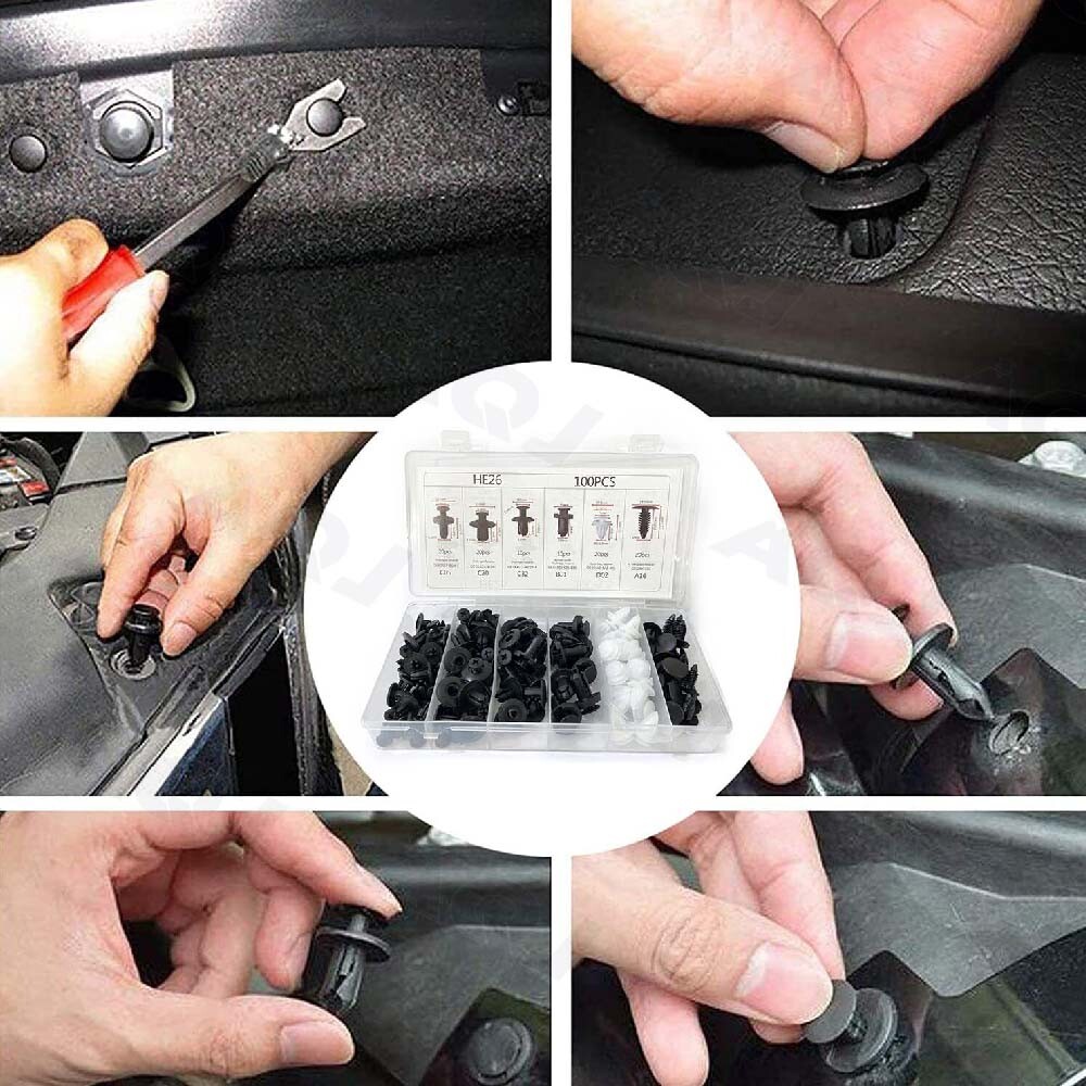 100PCS Car Retainer Auto Fasteners Push Trim Plastic Clips Pin Rivet Bumper Kit