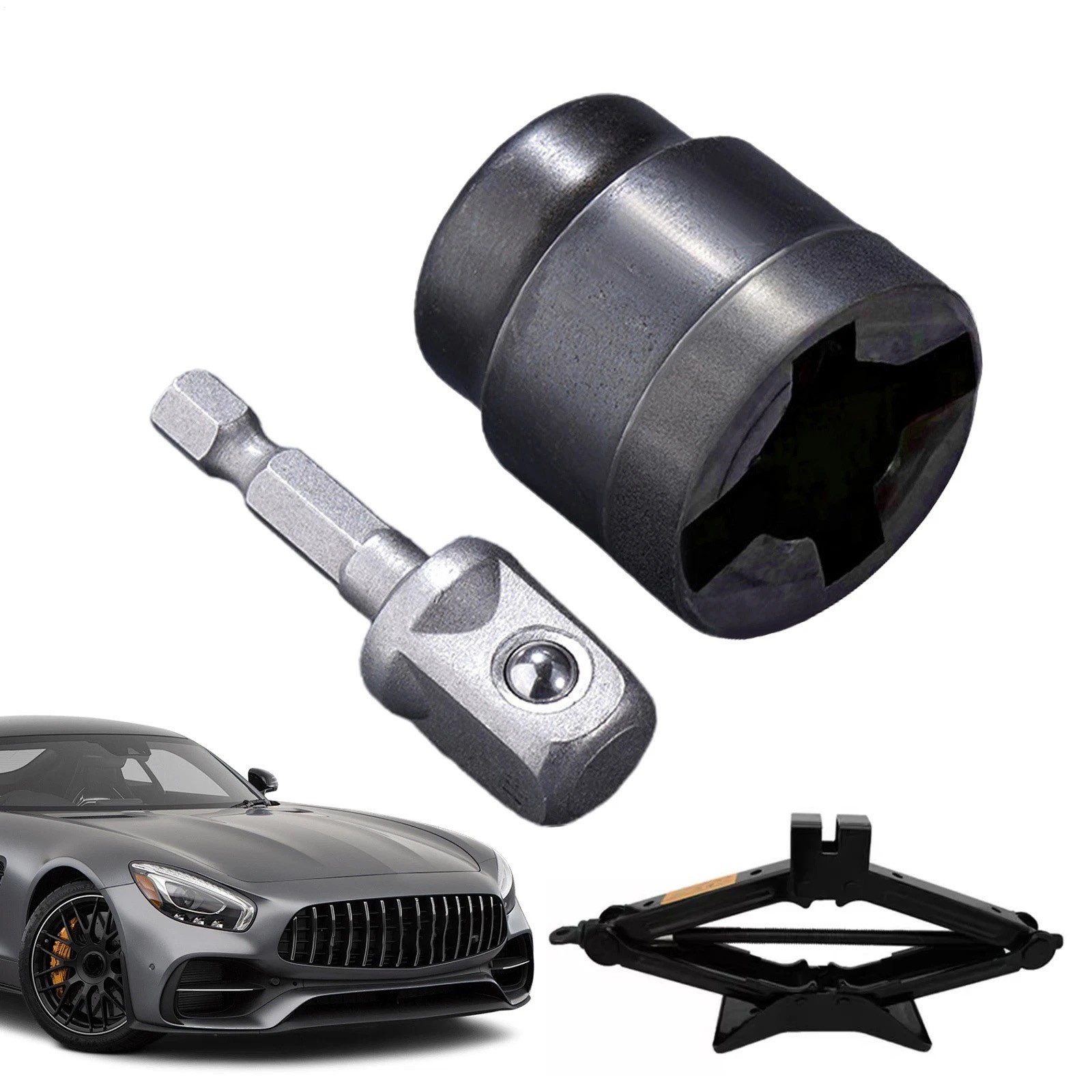 For Scissor Jack Power Drill Adapter Socket, High Carbon Steel Rust Resistant