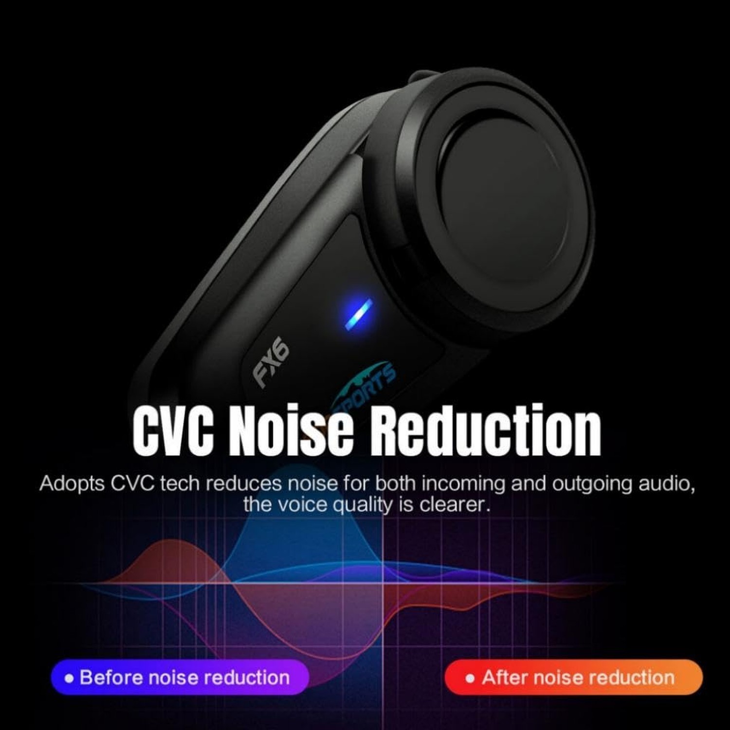 FODSPORTS Motorcycle Bluetooth Headset 2 Pack FX6 1000M 6 Riders Group Motorc…