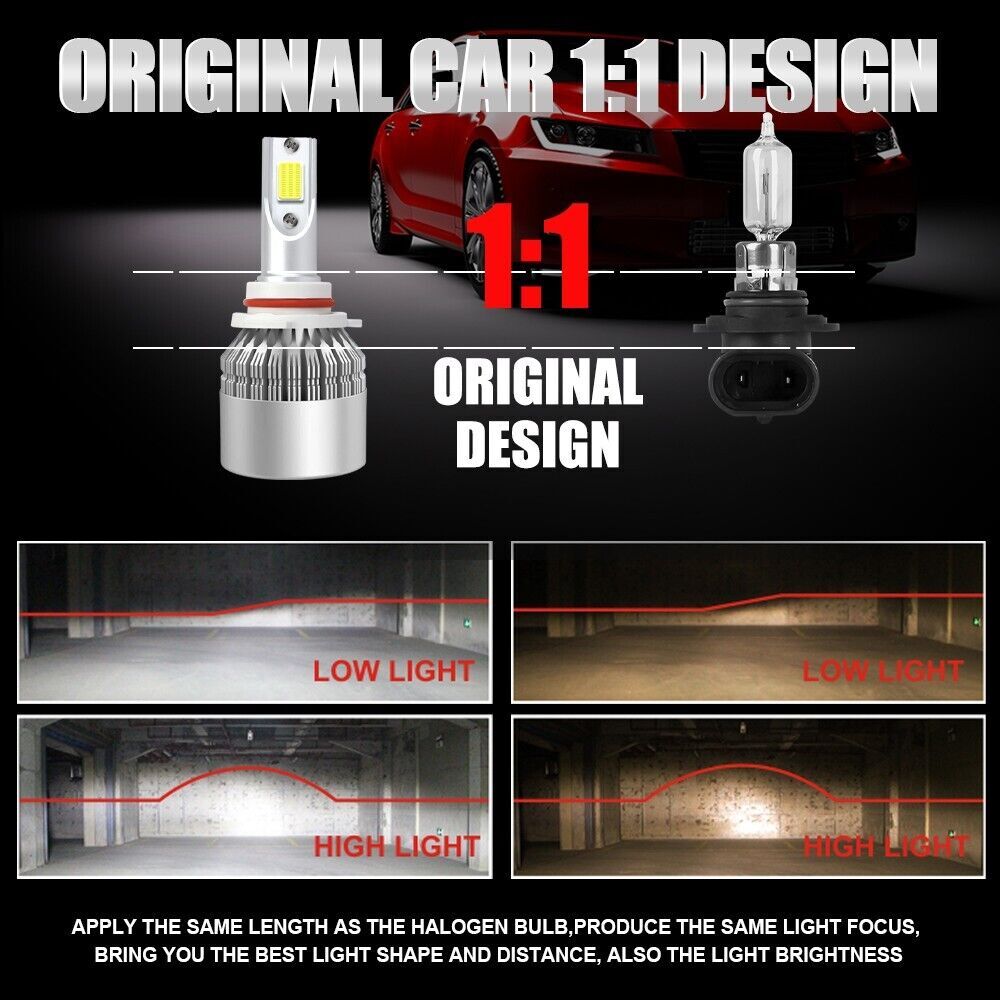 C6 9005 LED Headlight Bulb Conversion Kit High Beam White Super Bright 6000K