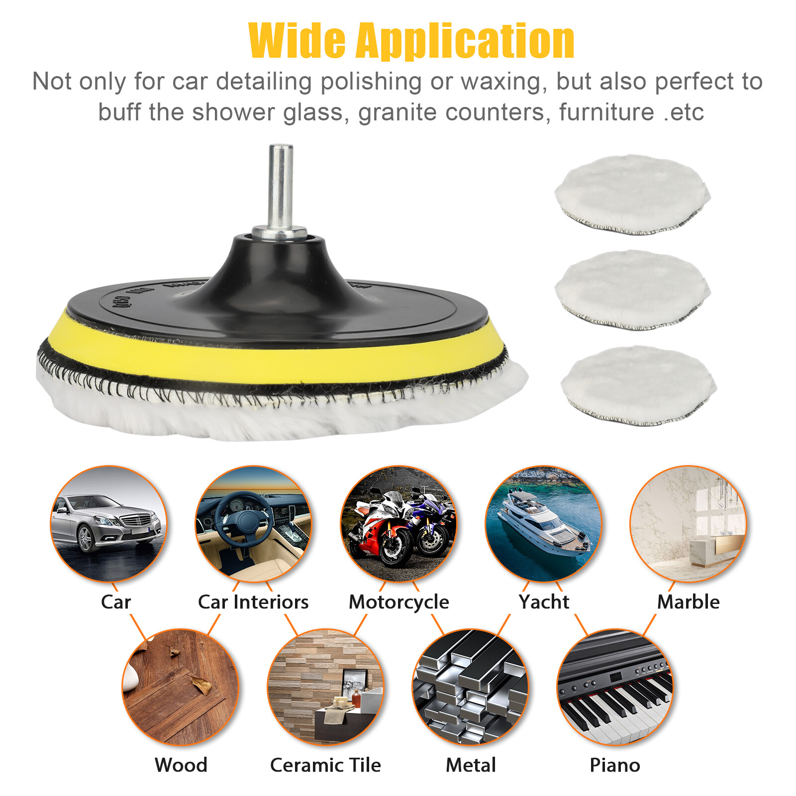 5x 6″ Car Polishing Pads Buffing Wool Wheel Mop Kit Bonnet Buffer Pad Polisher