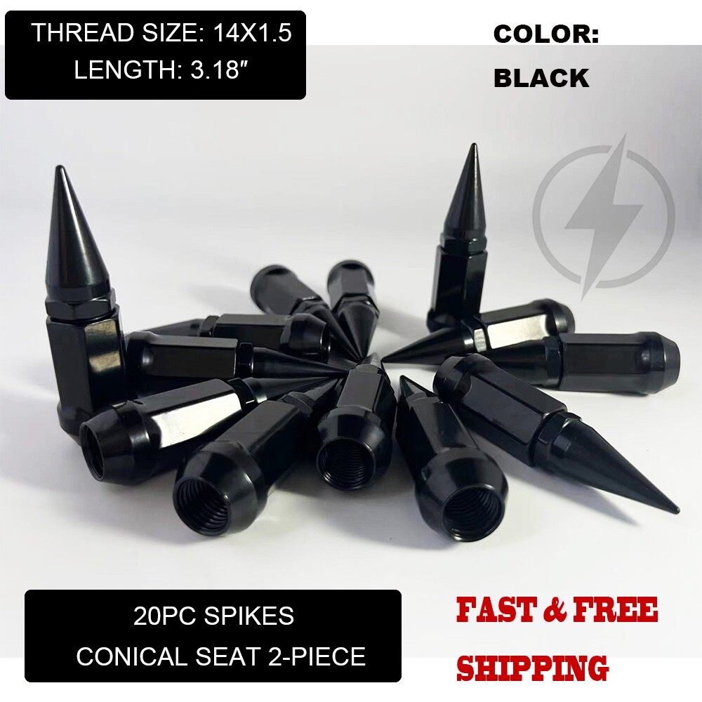 20Pc Black Spike Lug Nut 14X1.5 ForChevy Camaro Dodge Challenger Charger Hellcat