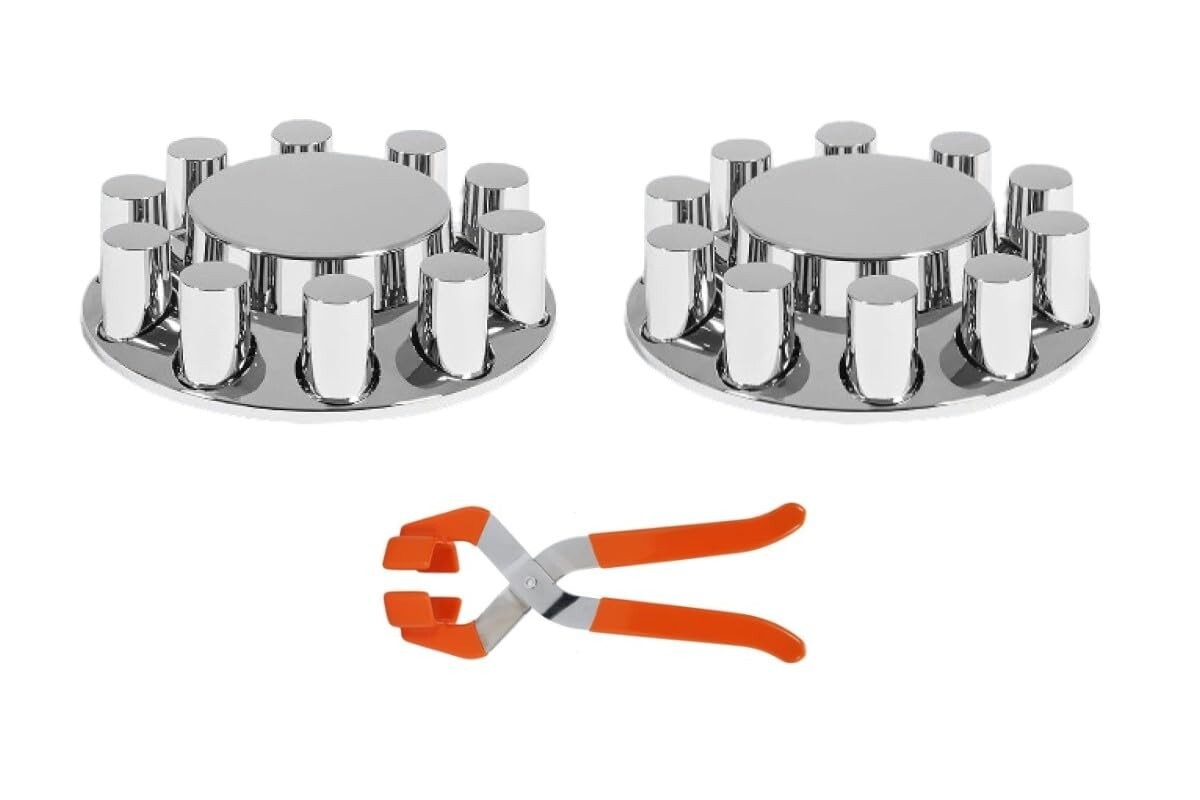 Chrome Plastic Front Axle Cover Kits w/ 33mm Thread-on Nut Covers for Semi Truck