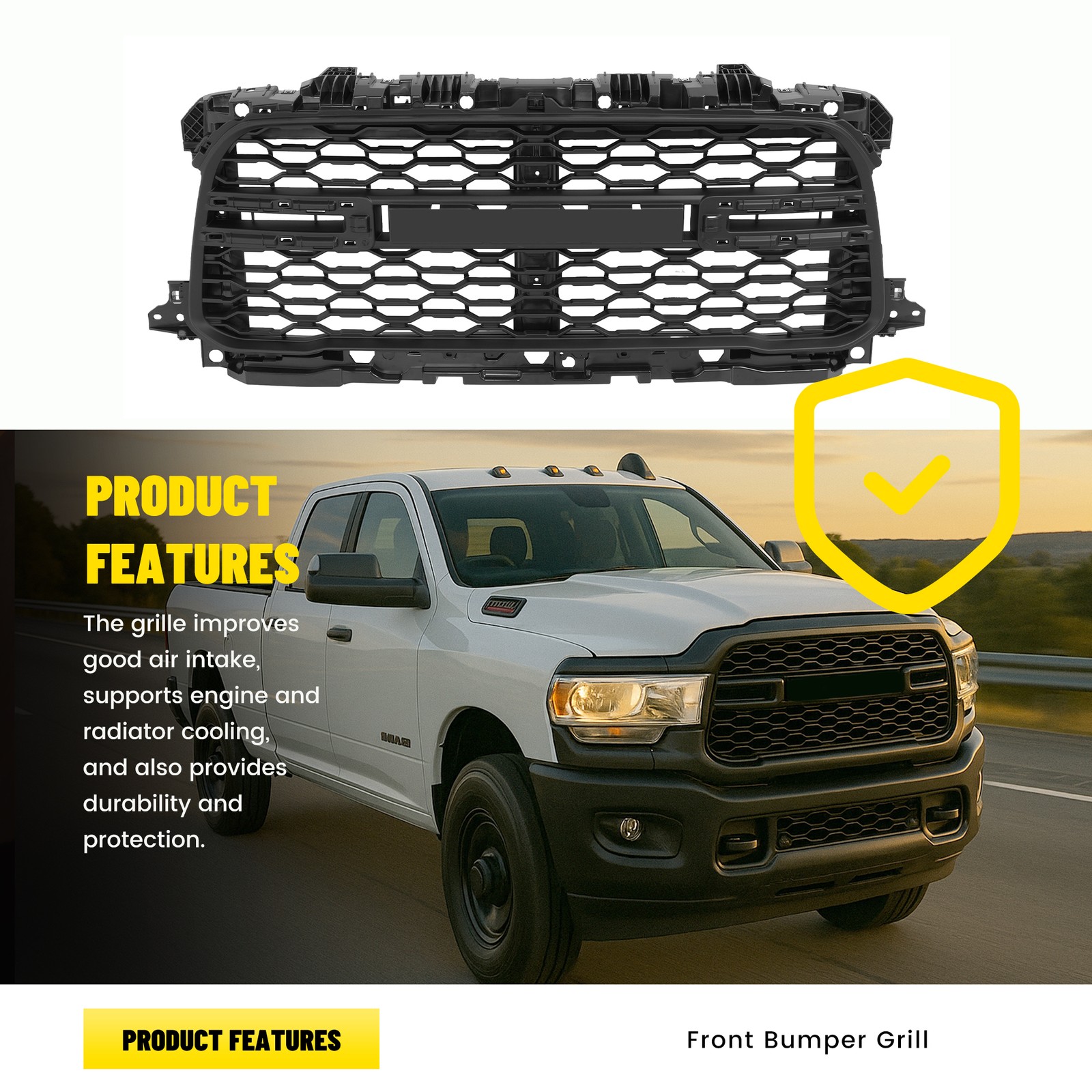 New Front Bumper Grille Fits 2019-2024 Ram 2500 3500 #68443167AA Matte Black