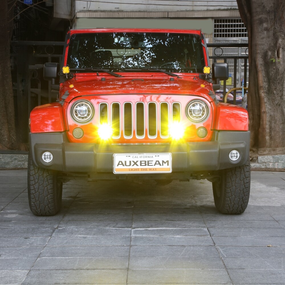 AUXBEAM 5″ 172W LED Pods Driving Lights Double Side Amber DRL + Cover for ATV