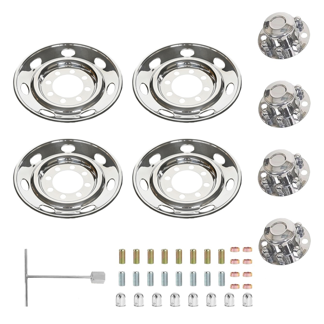 16 Inch 8 Lug Wheel Simulators Stainless Steel Hubcaps for Single Wheel Trailer