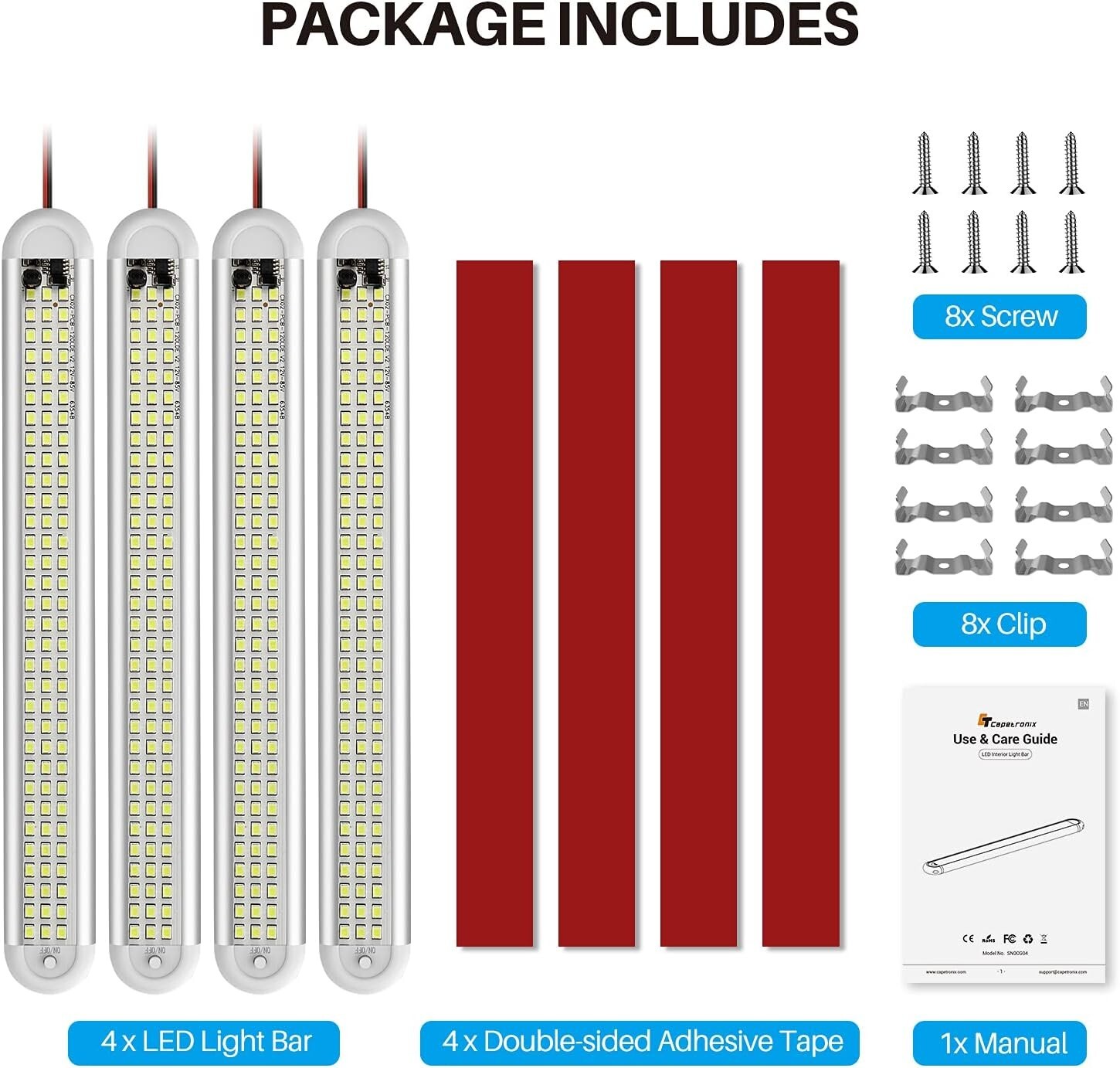 Barra de luces LED para interiores de 12 V, 120 LED, 1500 LM, 8 W, CC, 12 V, con