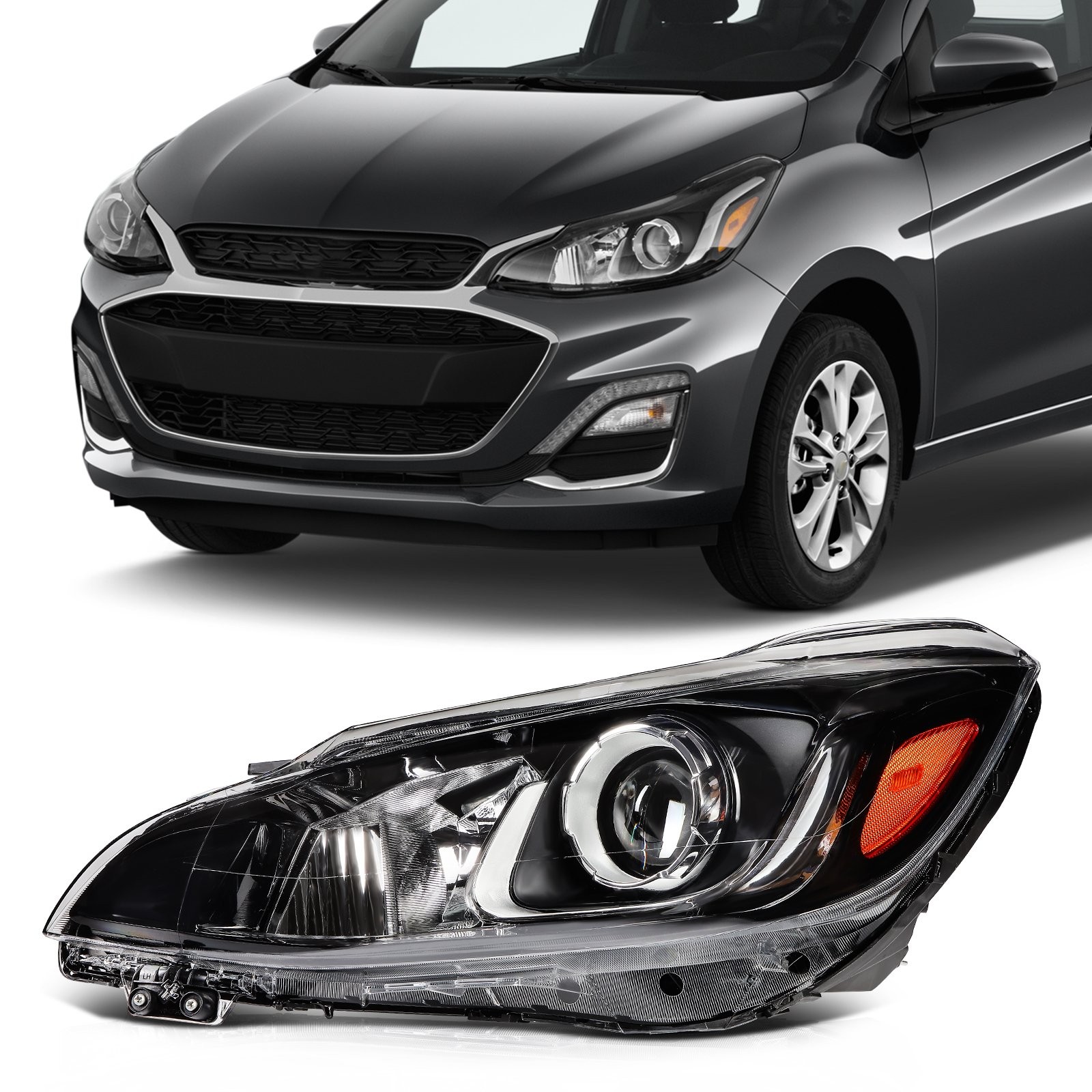 Front Driver Side Headlight Assembly For 2019-2022 Chevrolet Spark 1.4L Black