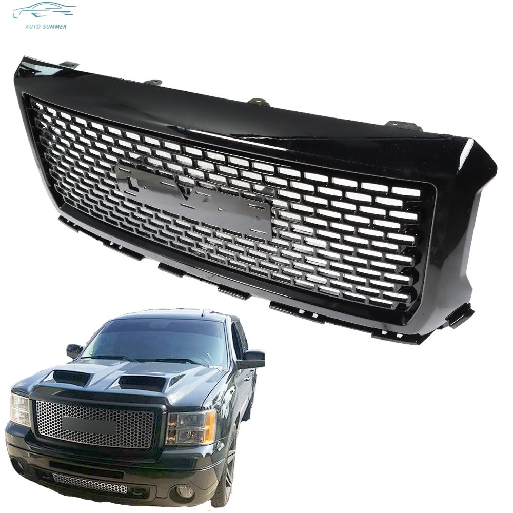 Polished Upper Center Grille Assembly Gloss Black For GMC Sierra 1500 14-2015
