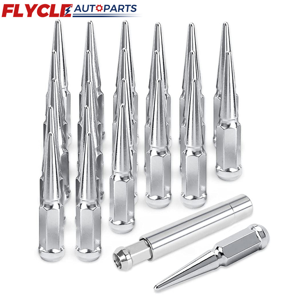24 PCS Spike Lug Nuts 14×1.5 For Chevy Silverado Tahoe 4.4″ Tall with Key