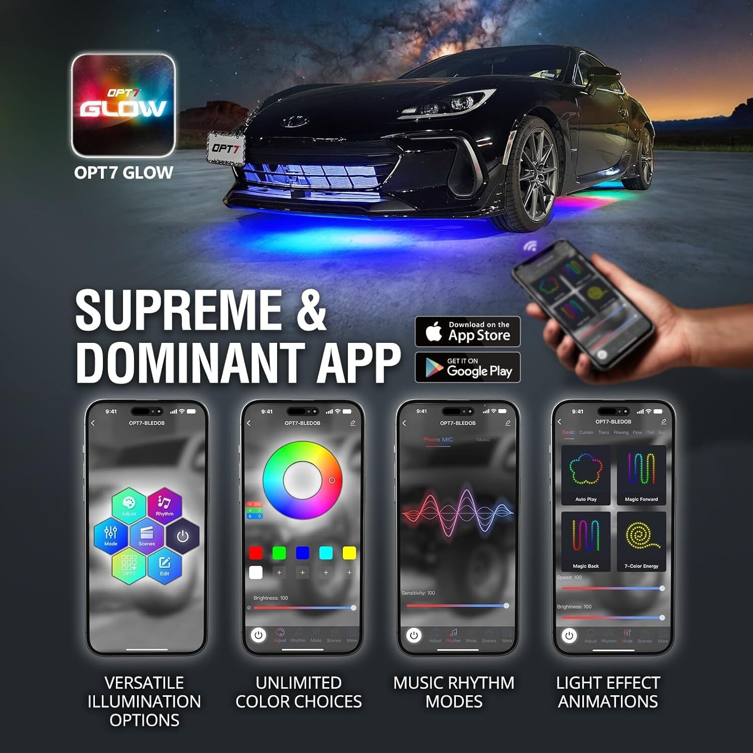 4PC RGB-IC Dream Color DreamColor Underglow LED Kit Car Neon Bar Light