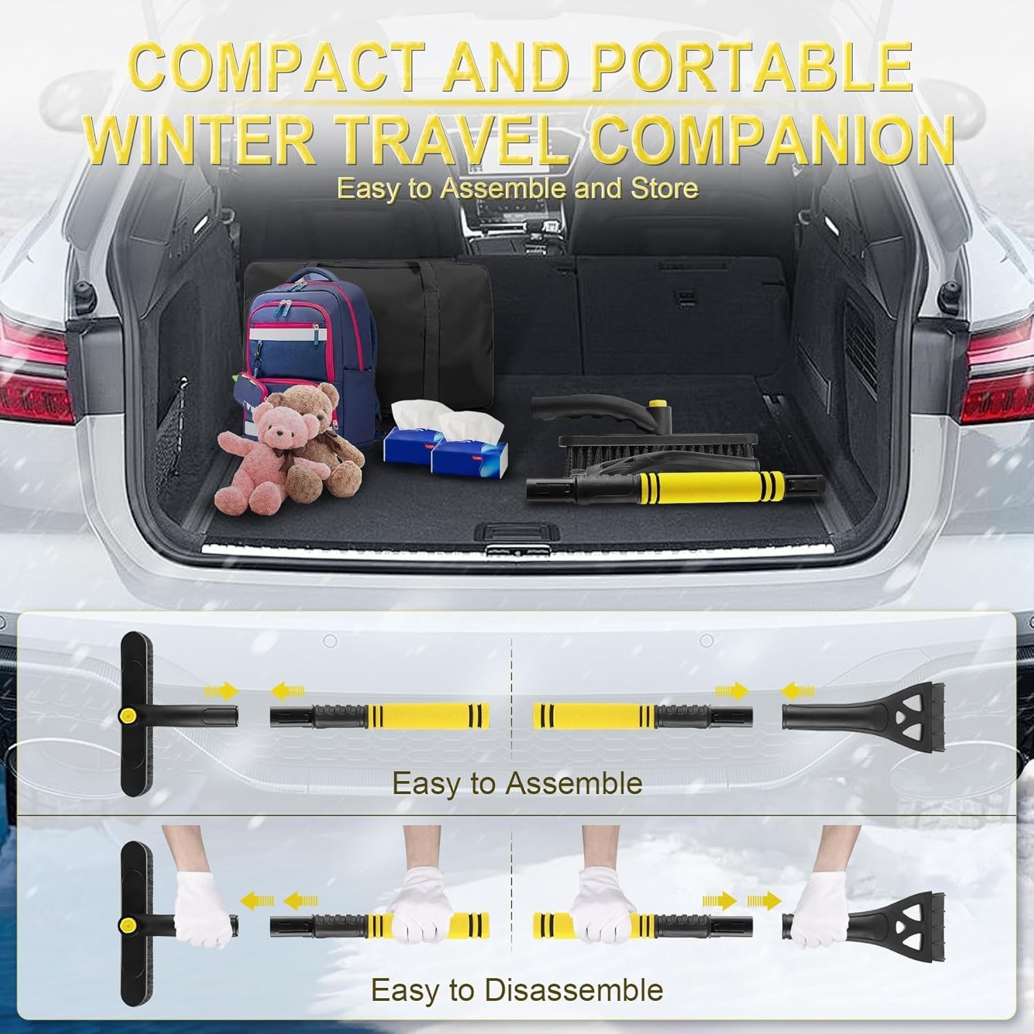 Heavy-Duty 32″ Extendable Ice Scraper & Rotating Snow Brush for Winter Safety