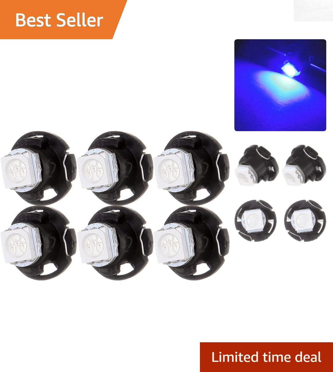 6 Pack T4.7 Neo Wedge Blue LED Bulbs for Dashboard & A/C Upgrade – 50,000 Hours