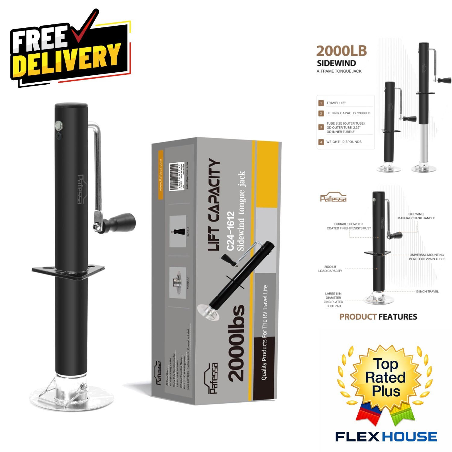 High Carbon Steel Trailer Tongue Jack – 2000lbs Lifting Power, 15″ Max Height