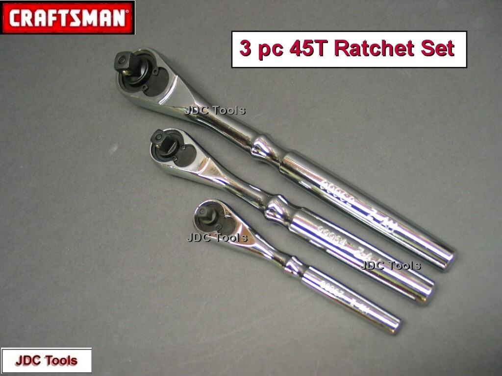CRAFTSMAN TOOLS 3 pc Ratchet Socket Wrench Set 1/4 3/8 1/2 99962 99964 99967