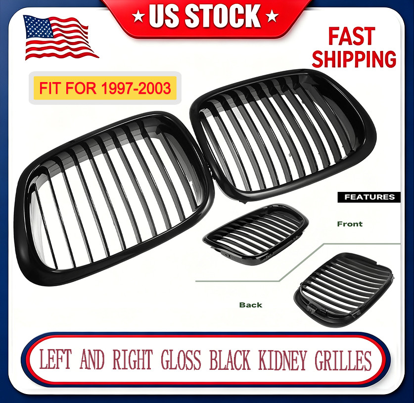 Front Kidney Grille Grill Gloss Black for BMW E39 M5 99-03 5 Series 530i 528 540