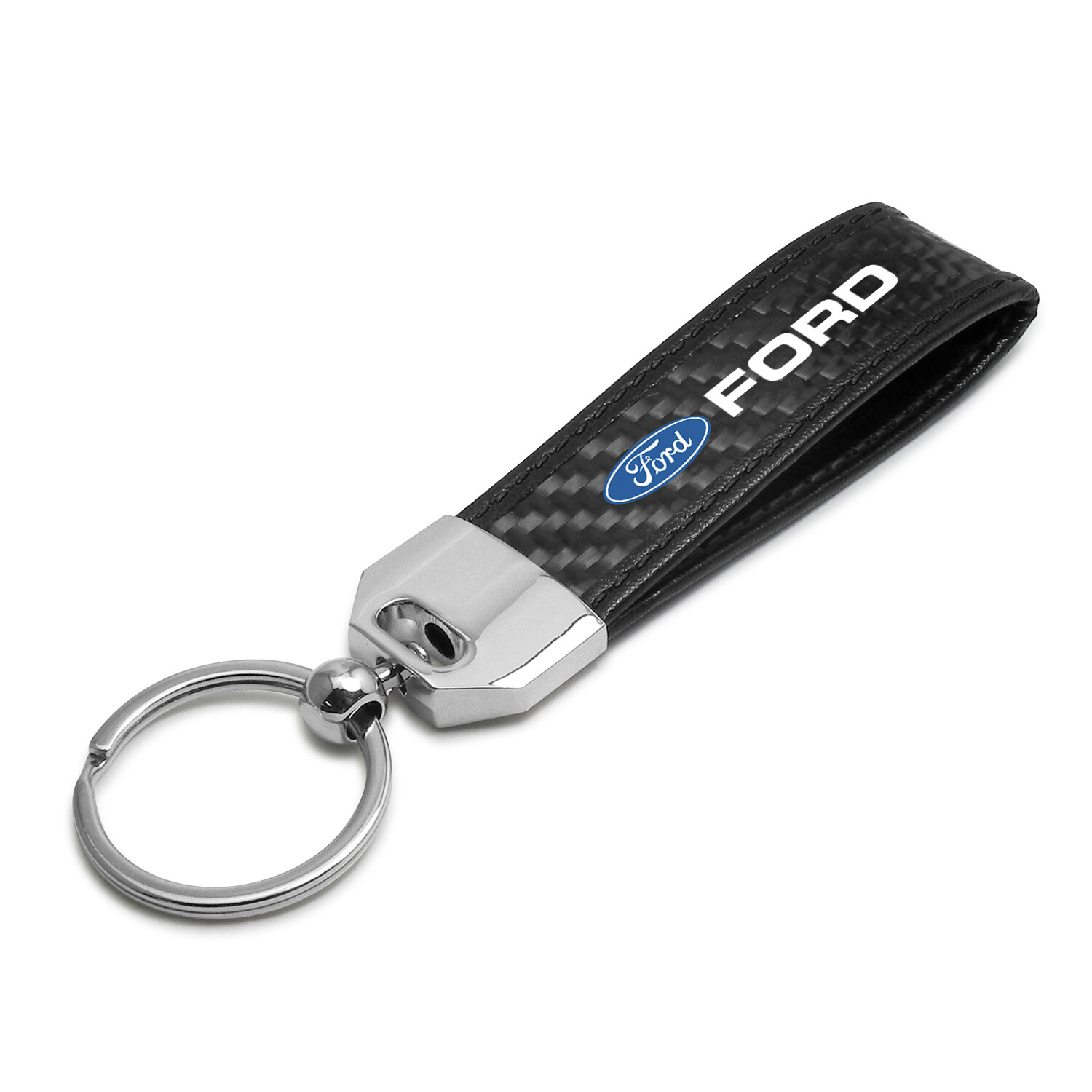 Black Leather & Carbon Fiber Key Chain Black Stitching – Ford Logo