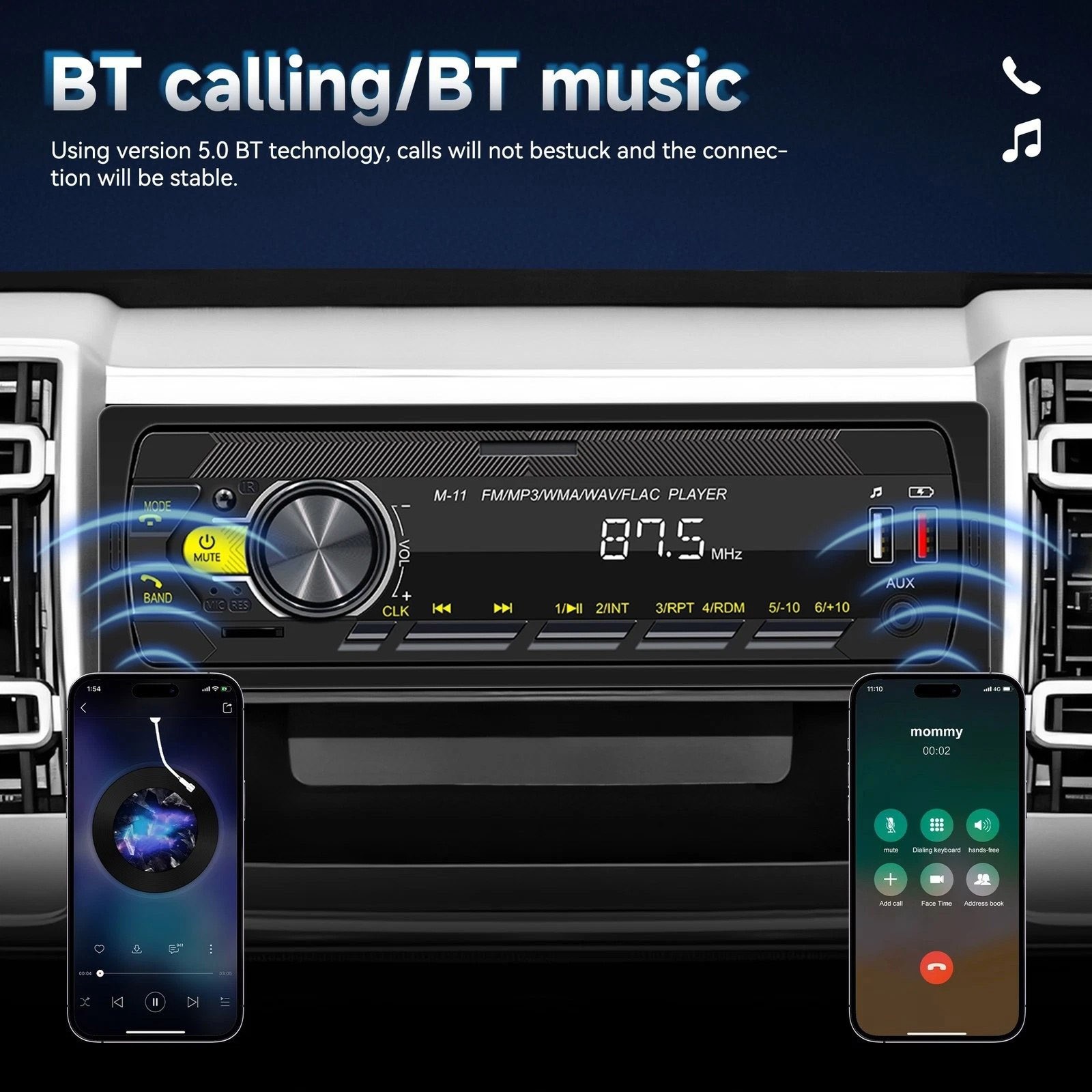 Single Din Car Radio Bluetooth 5.0 FM USB AUX MP3 Player App Control System