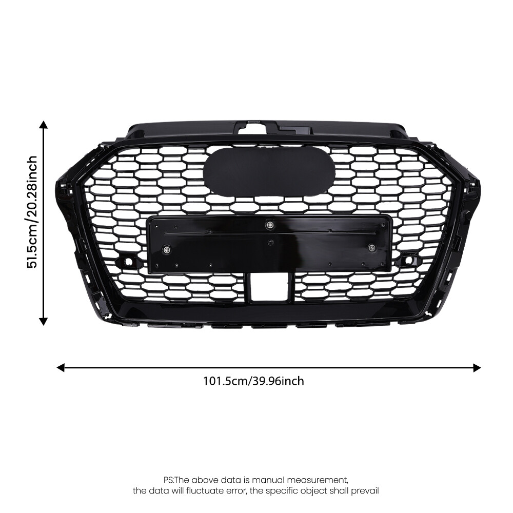 RS3 Style Front Honeycomb Mesh Grille Grill for Audi A3 S3 2017-2020 Black ACC