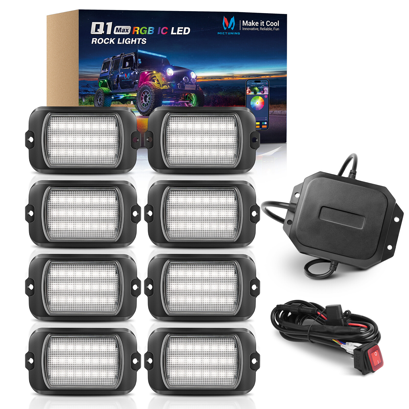RGB+IC LED Rock Lights Chasing Dream Color – 8 Pods LED Underglow Lighting Kits