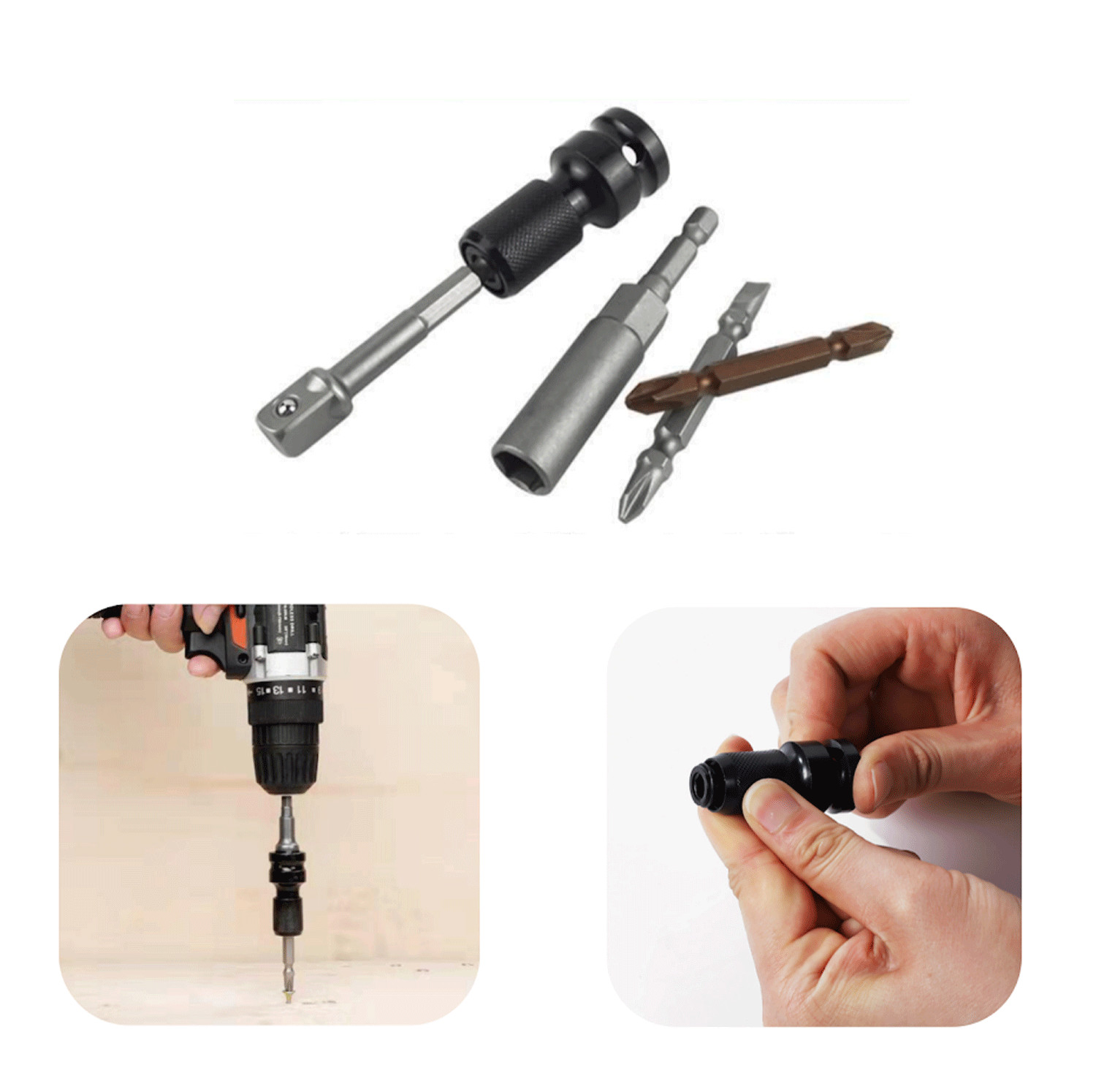 2Pcs 1/2″ Drive To 1/4″ Socket Adapter for IMPACT WRENCH Hex Drill Chuck Convert