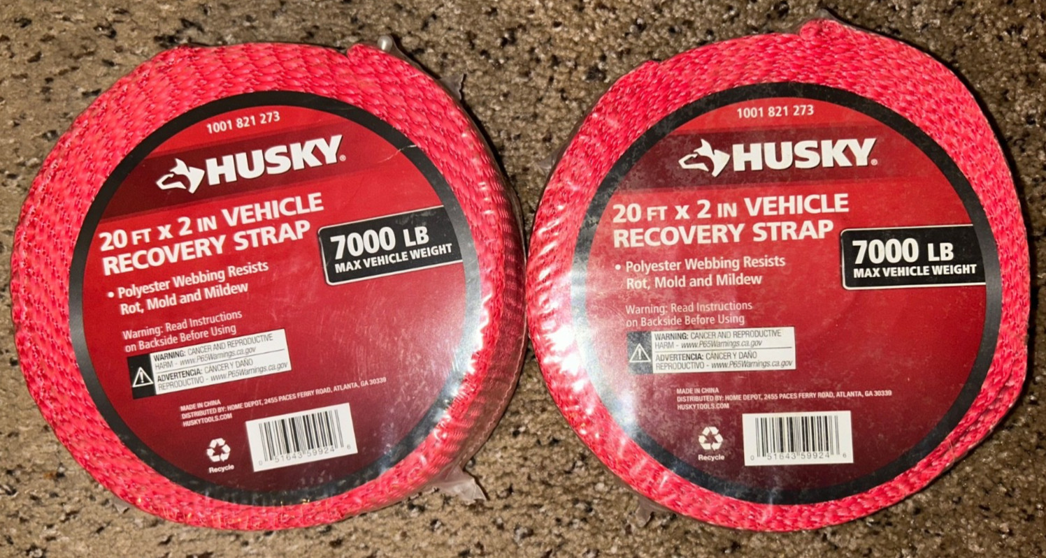 2 Brand New Husky 2 in. x 20 ft. 7000lb Vehicle Recovery Strap
