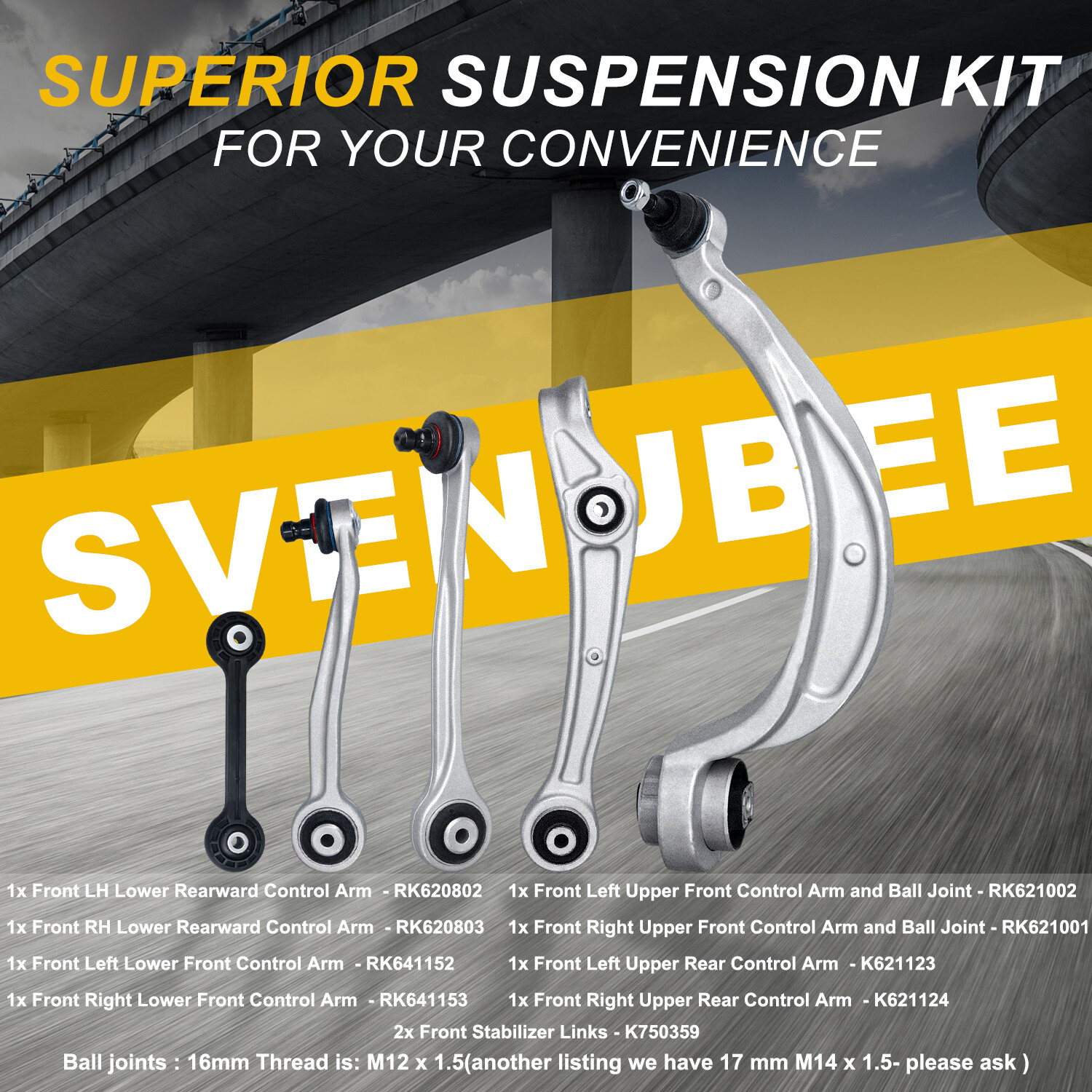Front Upper Lower Control Arm Ball Joint Sway Bar Link Suspension Kit for Audi