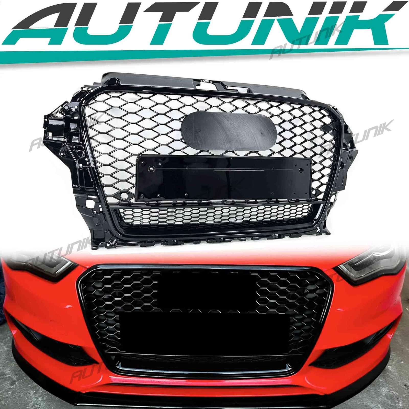 RS3 Style Grille Front Hood Honycomb Bumper Grill For Audi A3 S3 2013-2016 Black