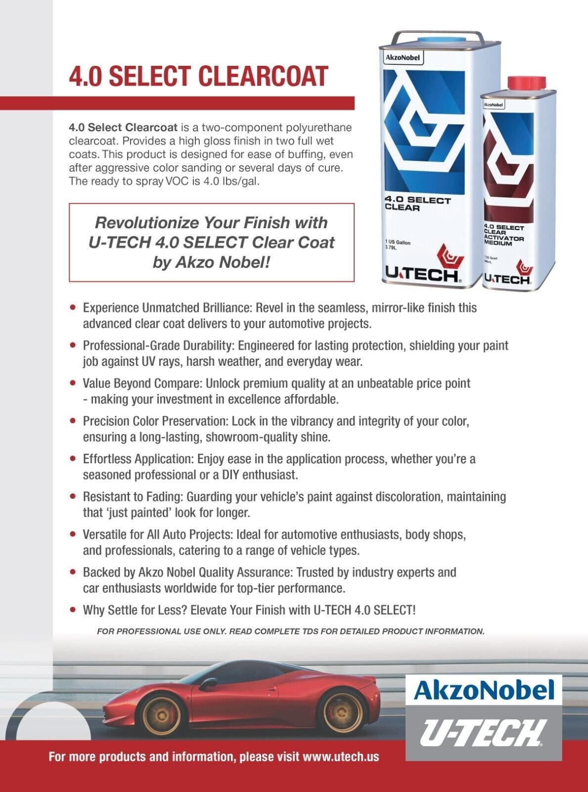 UTECH AkzoNobel U-TECH 4.0 Select Clear Coat Similar to Finish1 1.25 Gallon Kit