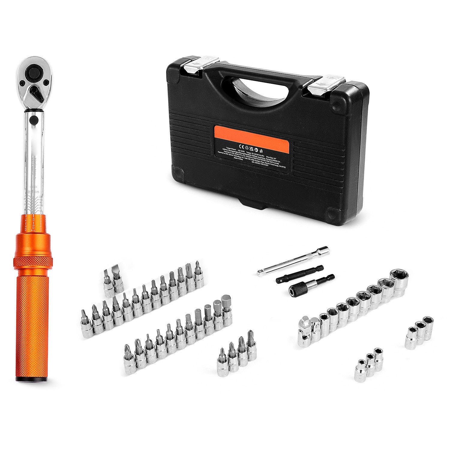 Click Torque Wrench Set 1/4Inch Drive 20-240 lbf-in/2.3-27.1N.m Orange 72-Tooth