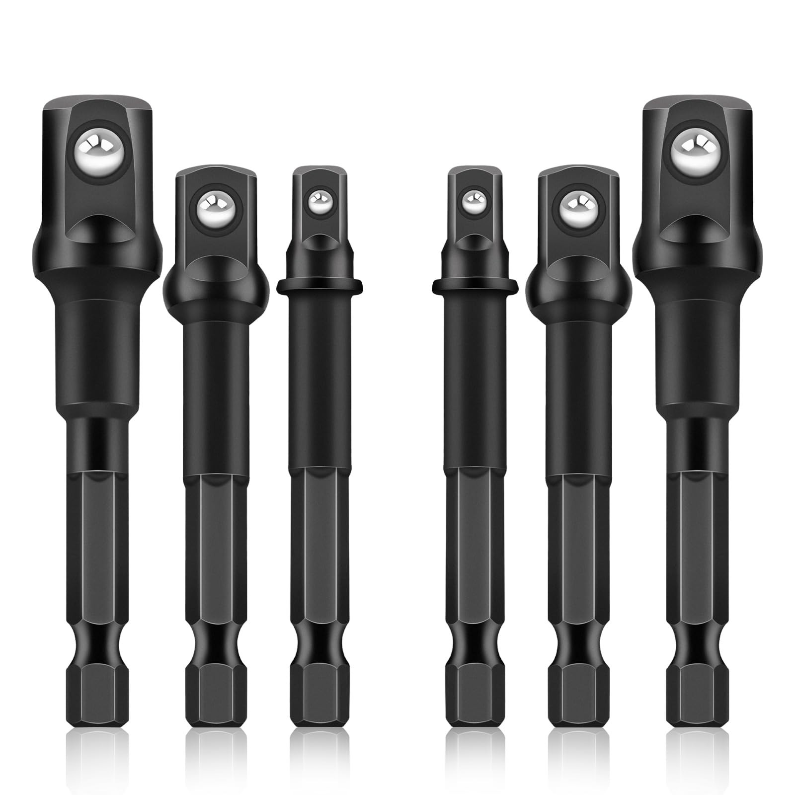 6PCS Impact Grade Socket Adapter Set, 1/4″, 3/8″, 1/2″ Drive One Size, Black