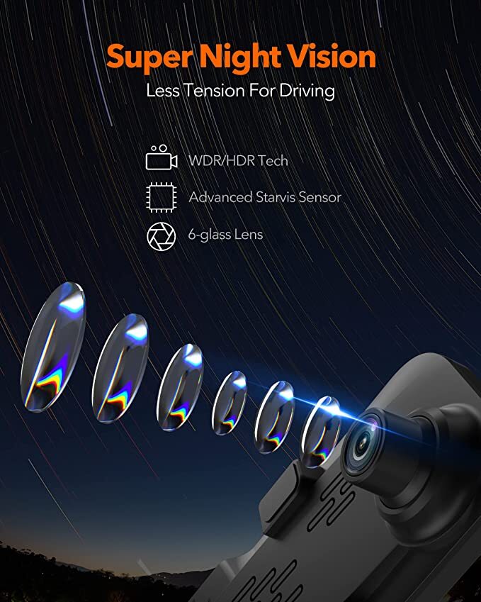 WOLFBOX G840S Mirror Dash Cam 4K 12″ Dash Camera Backup Camera Full HD Free SD