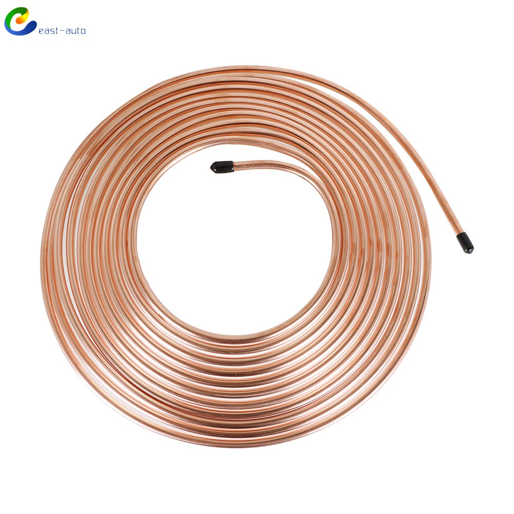 25 Ft Coil Roll 1/4 OD w/ 16 Fittings Copper Plated Brake Line Tubing Kit