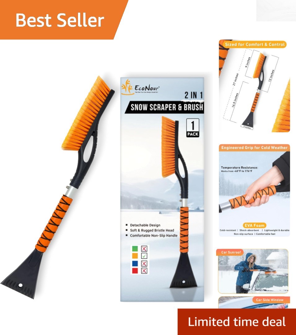 Durable 27″ Dual-Action Snow Brush & Ice Scraper with Soft Ergonomic Grip