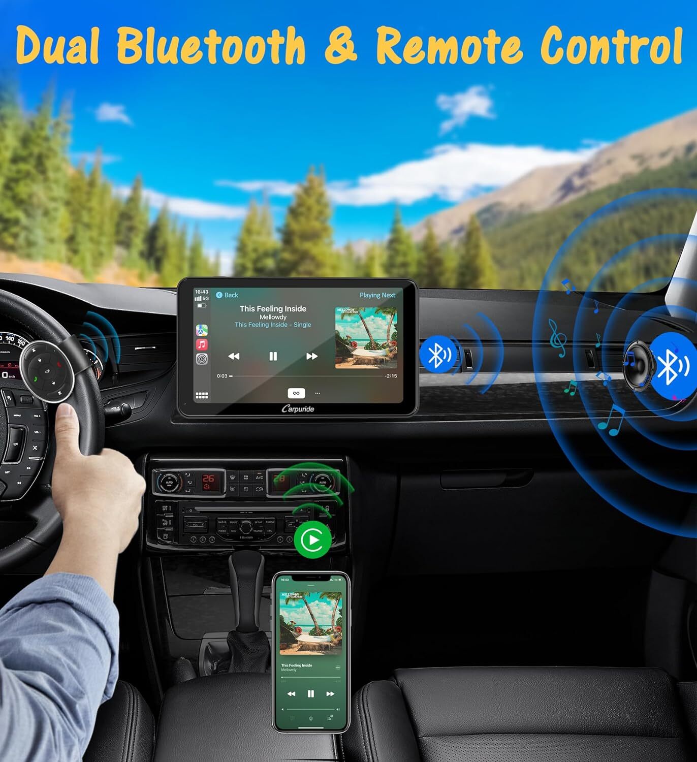 Carpuride Wireless Carplay Android Auto Mirror Link Dual Bluetooth W/Backup Cam