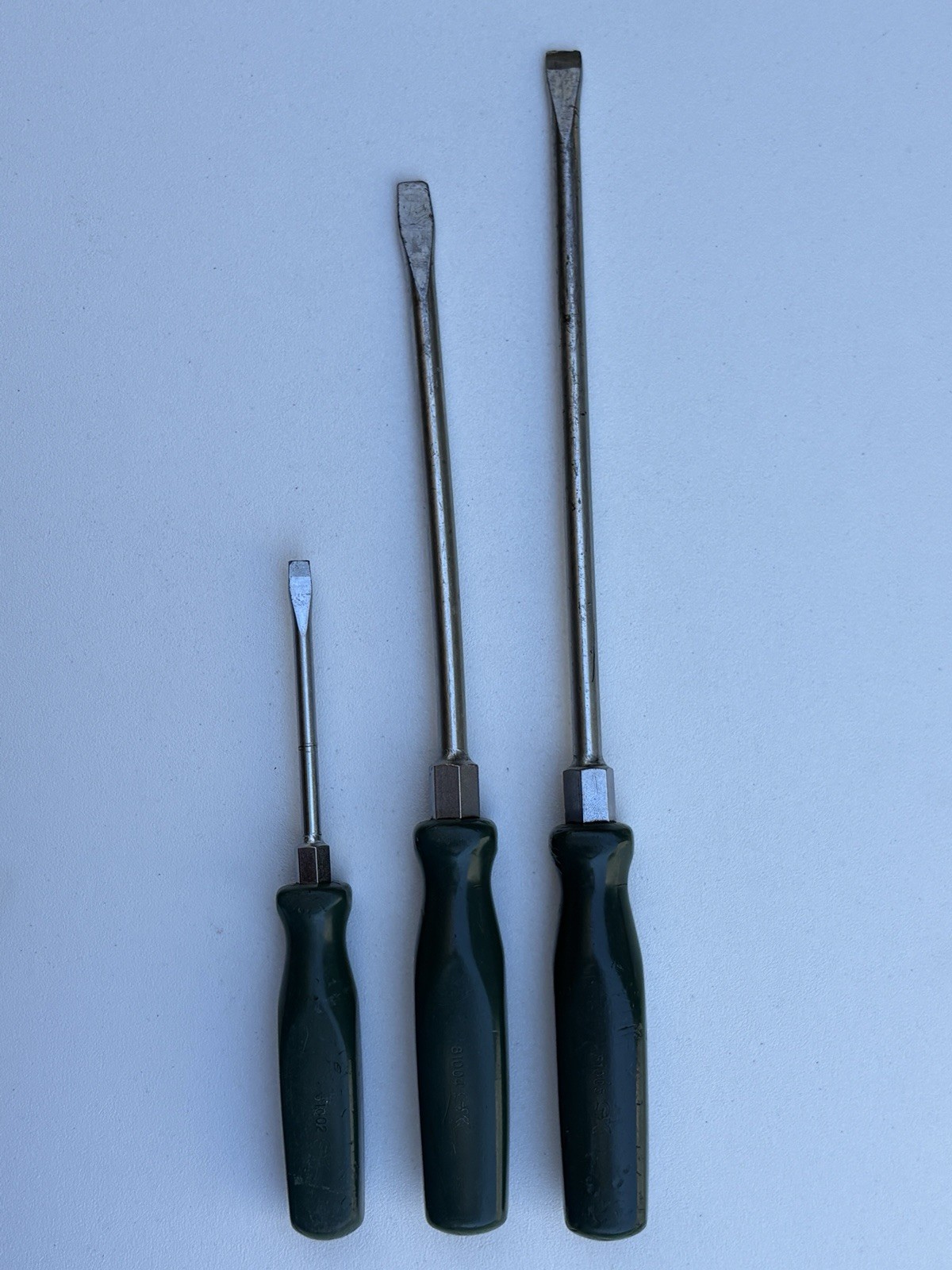 SK Professional Green Handle Flat Screwdrivers 61002 61004 61005 Lot of 3 USA