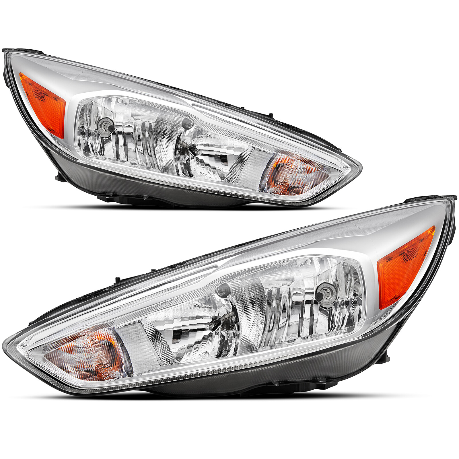 For 2015-2018 Ford Focus Headlights Assembly OE Style Halogen Chrome Amber 15-18