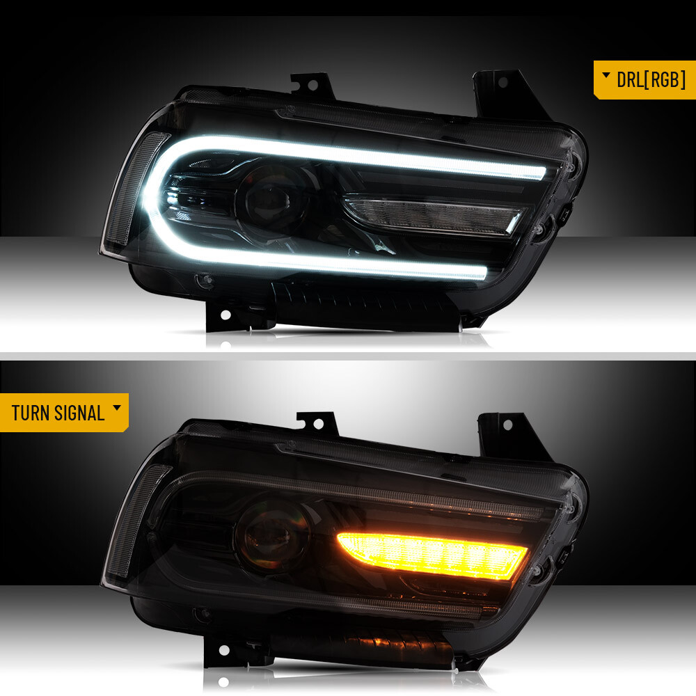 2X VLAND Multicolor DRL Projector LED RGB Headlights For Dodge Charger 2011-2014