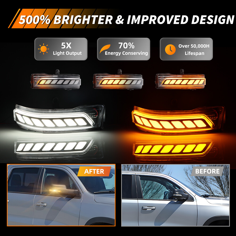 Clear Switchback White & Amber LED Side Mirror Signal Lights For 2019+ RAM 1500