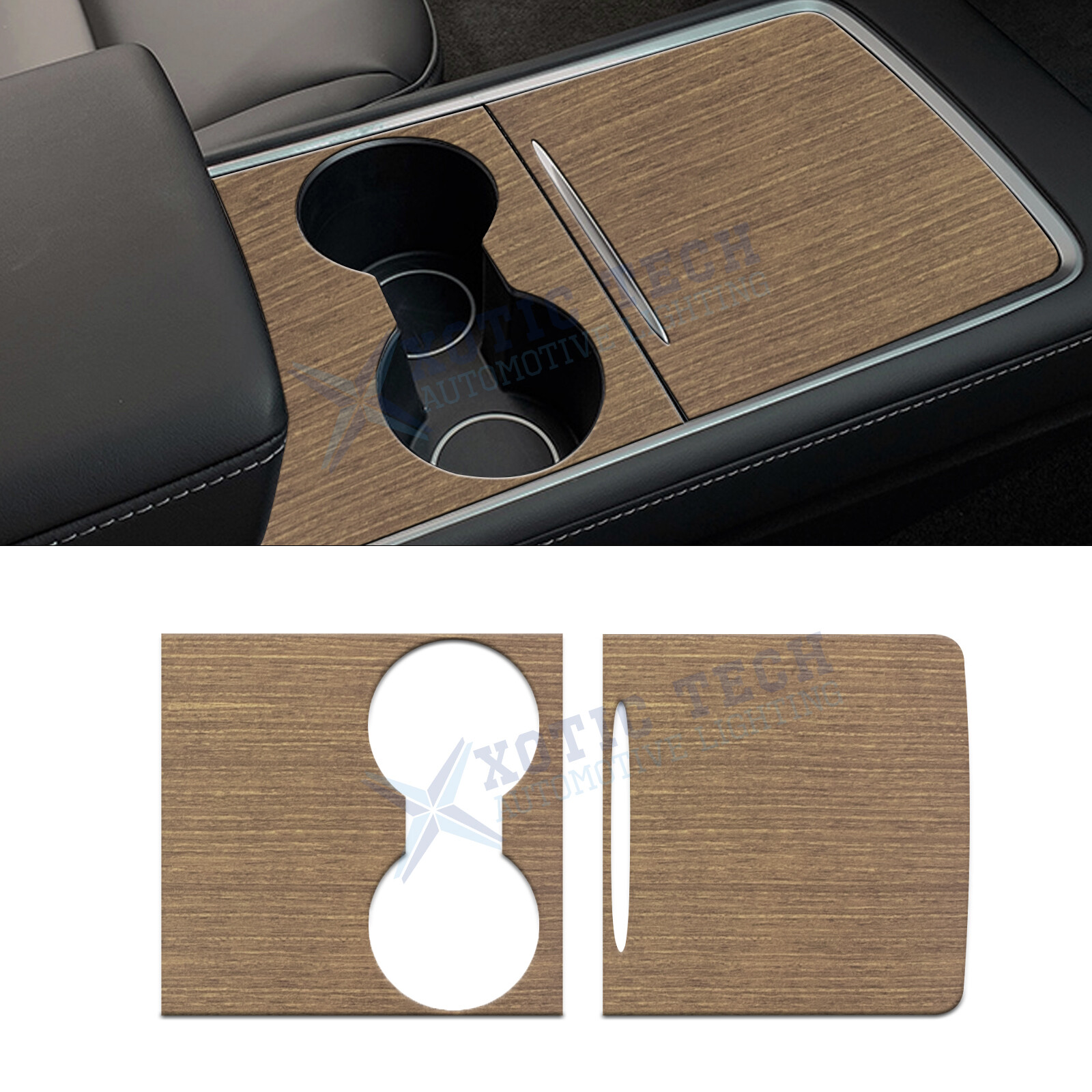 For Tesla Model 3 Y 2021-2023 Center Console Wrap Cover Wood Grain, Steel+ABS