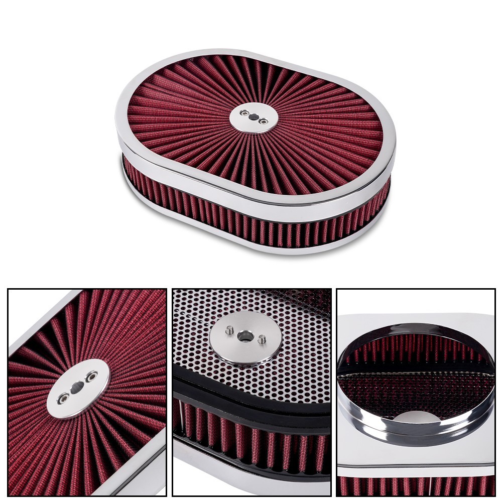 Air Cleaner Set 12″ Oval For 4-Barrel Carburetor 5-1/8″ Neck Washable Muscle