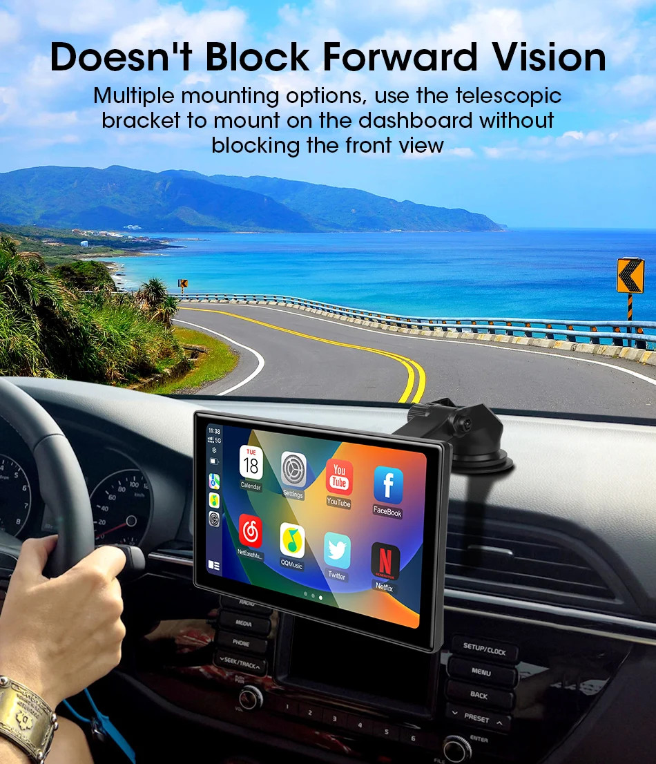 10 Inch DVR 4K Dashcam Wireless Carplay Android Auto Dual Lens Camera